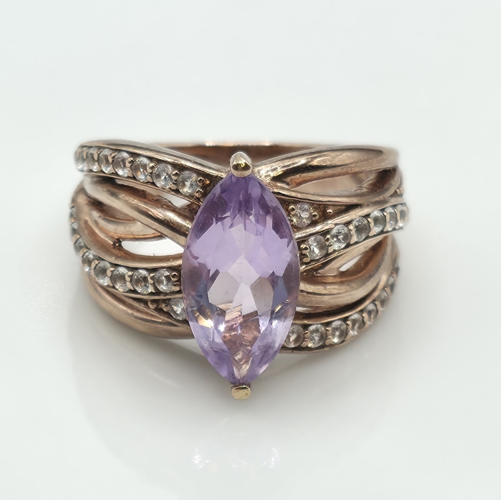 Superb Rose De France Amethyst And White Sapphire Ring